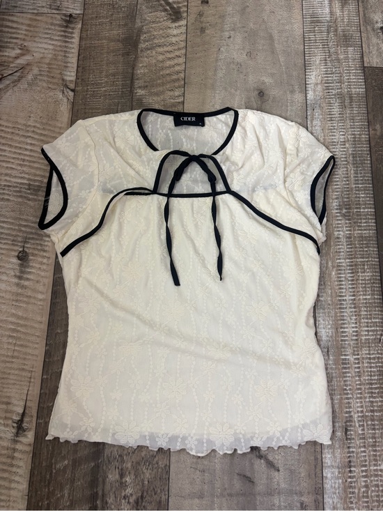 Cider Tops - Cider Cream Lace Blouse with Black Trim and Tie